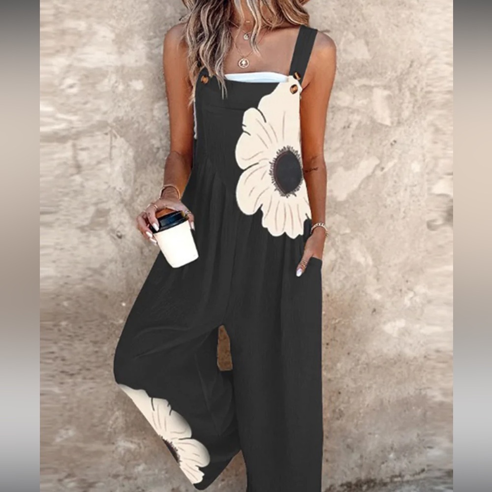 Black Floral Women's Jumpsuit - NWOT